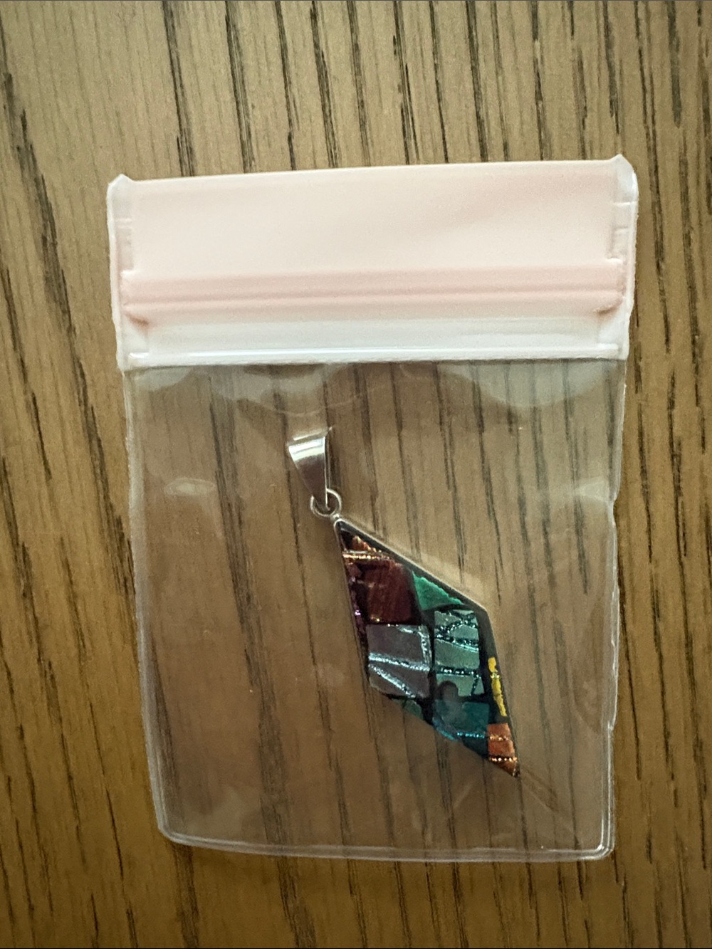 New Multicolor Dichroic Stained Glass-Inspired Rhombus Pendant 925 Silver Stamp - Picture 10 of 11